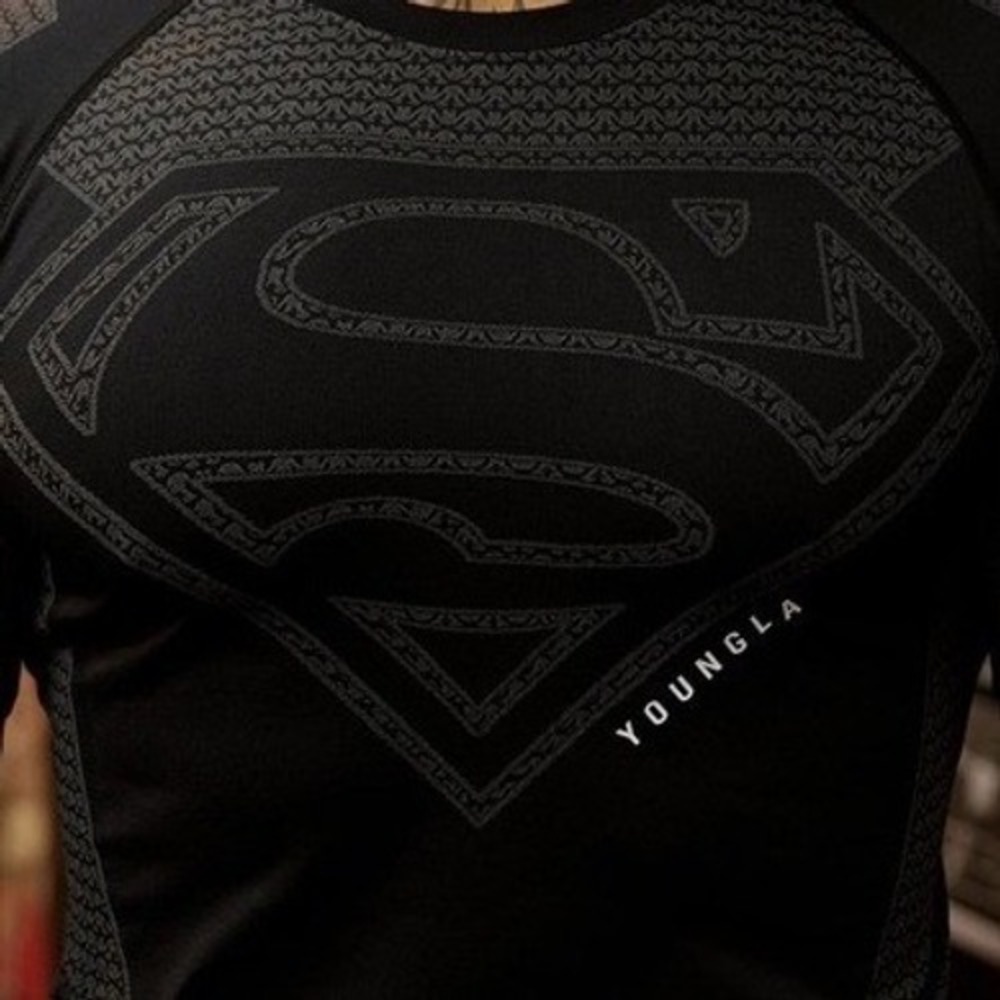 Authentic YoungLA Superman Compression Shirt Blac… - image 1